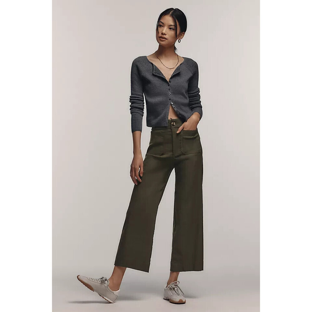 The Colette Cropped Wide-Leg Trousers by Maeve Dried Ferm / Olive Green 26W